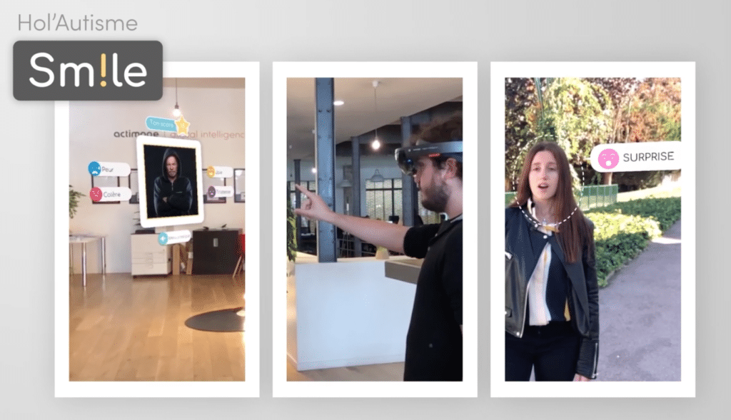 Image shows a user experience with the Smile app from the Hol'Autisme suite.