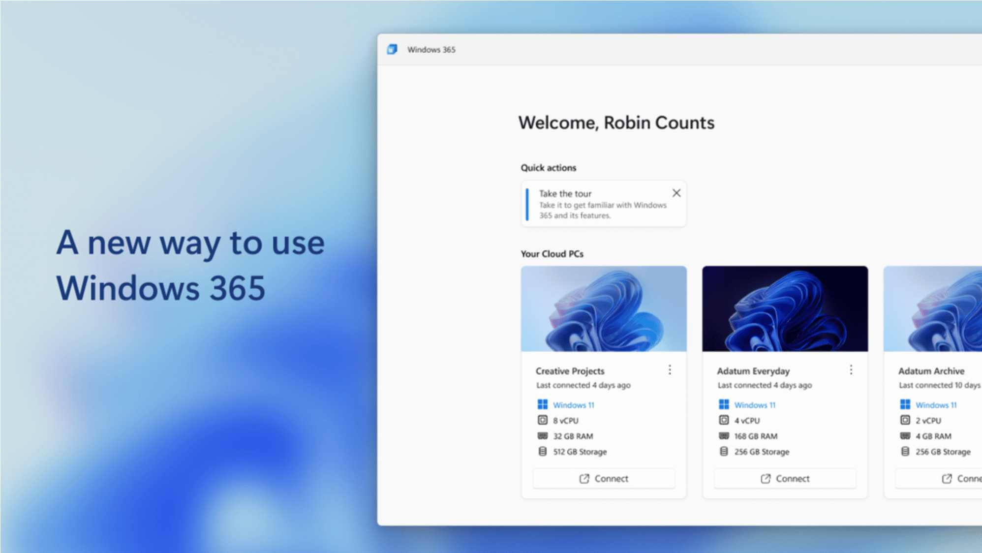 Screenshot shows the look of Windows 365 as an app.
