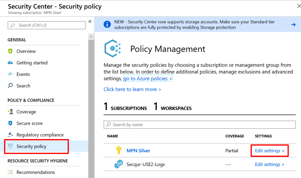 Screenshot of Azure Security Center Enable blade.