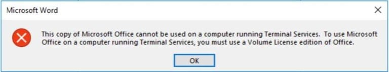 Screenshot of an error when trying to deploy Office 365 ProPlus in Windows Virtual Desktop.