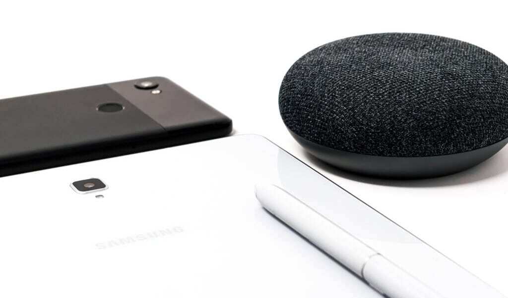 Image of personal devices suggests the issue of privacy.