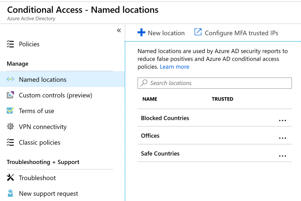 Conditional Access with Azure MFA Named Locations