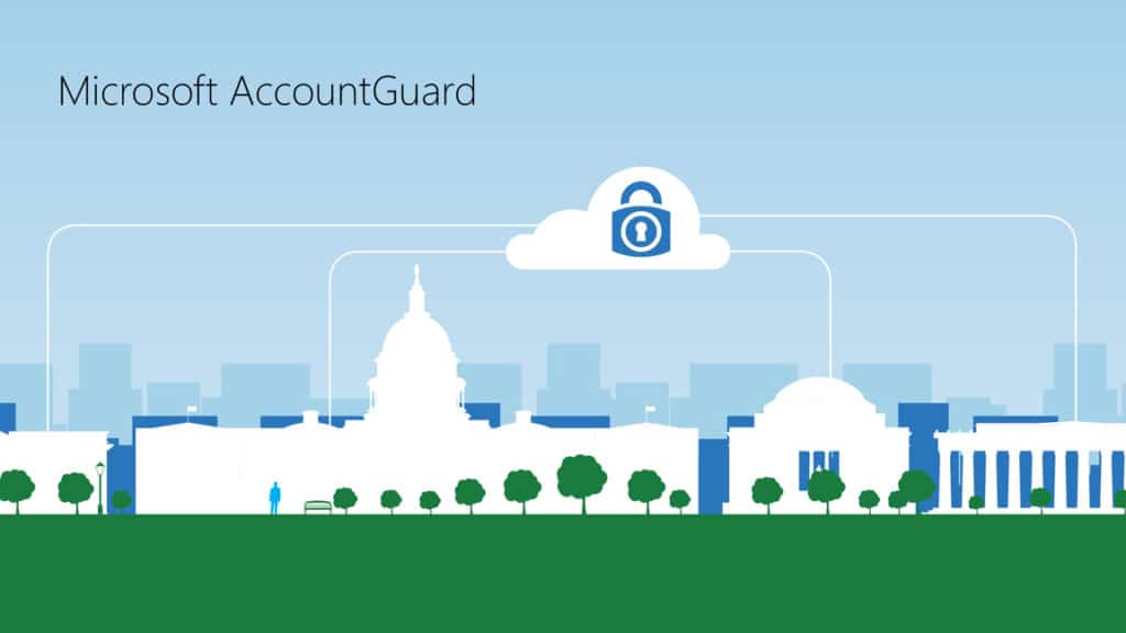 Graphic conveys the additional Microsoft security for political campaigns provided with Microsoft AccountGuard.
