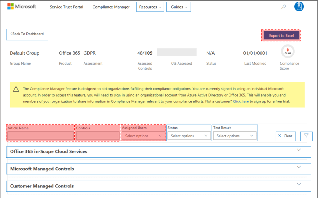 Screenshot of a compliance control for the shared responisiblity framework of cloud services.