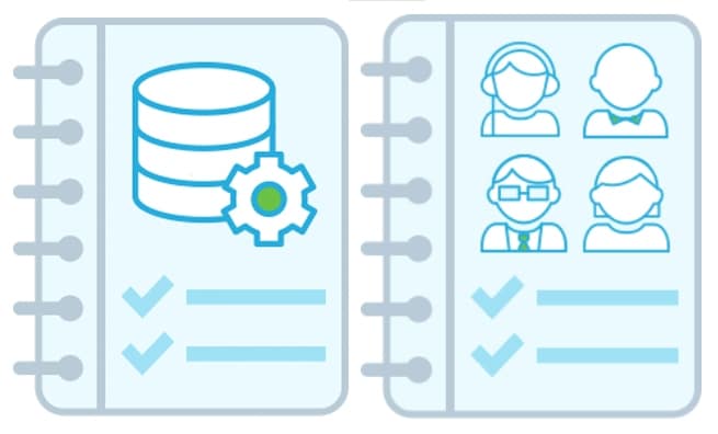 Illustration of clear checklists of instructions and staff members to contact.