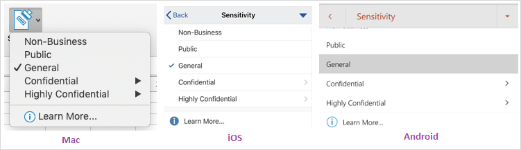 Screenshot shows how a user can categorize an a task based on level of confidentiality.
