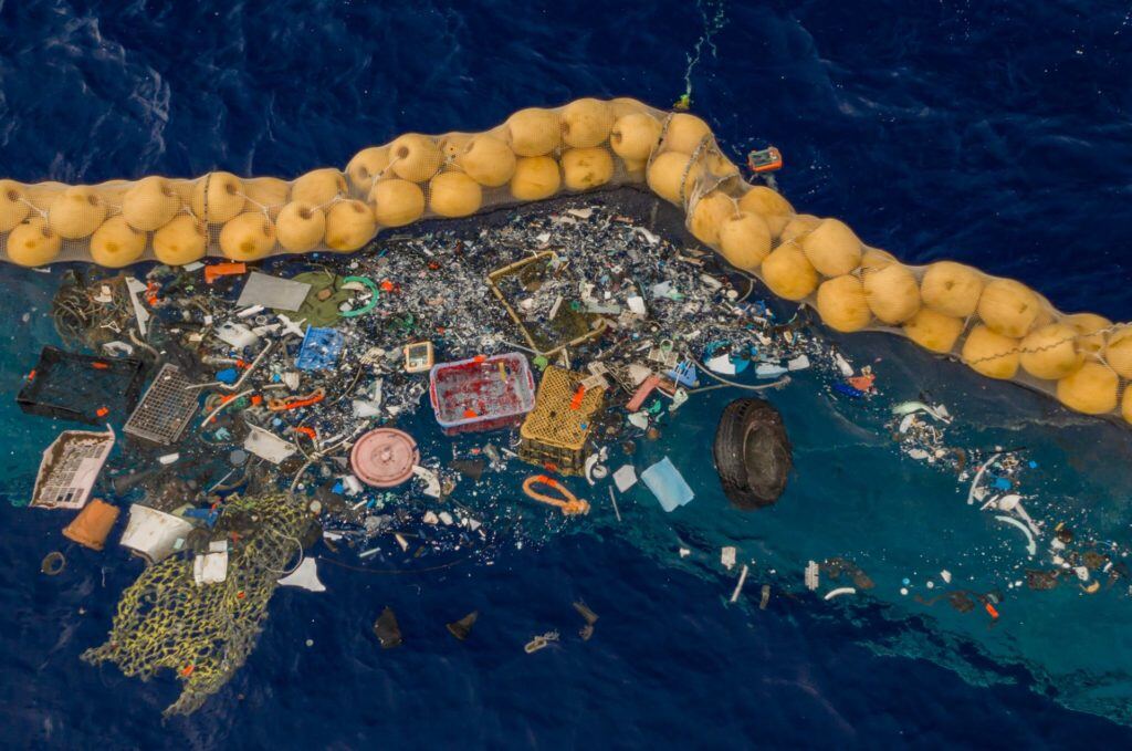 Photo shows large amounts of ocean plastic collected.