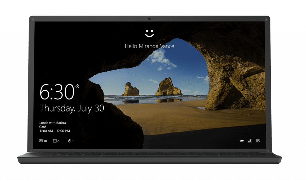 Image of a laptop using Windows Hello for passwordless signon.