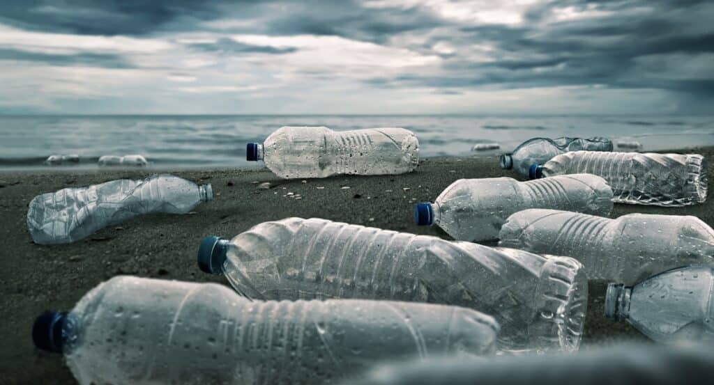 Image of ocean plastic pollution: water bottles