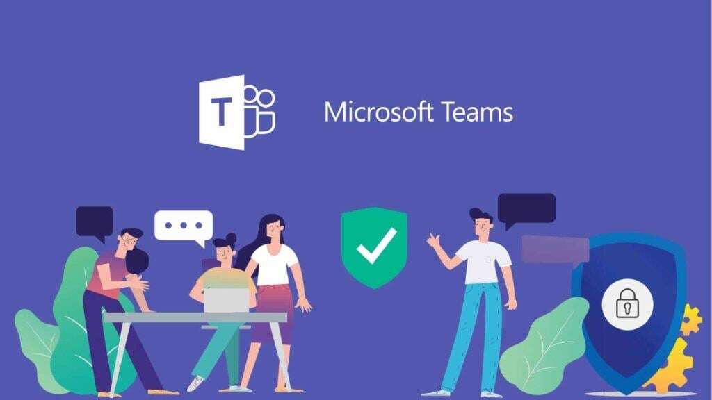 Graphic suggests the functionality and security of Microsoft Teams for education.
